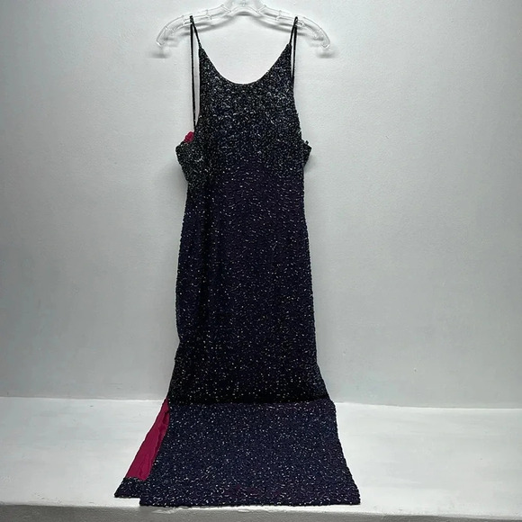 Cache Maxi Gown Dress 100% Silk Slip Beaded Pink Purple Formal 90s Y2K Small - Picture 4 of 17